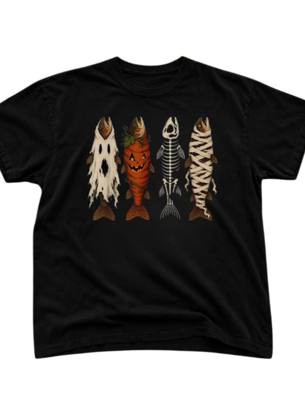 Black Halloween Fish Graphic Tee